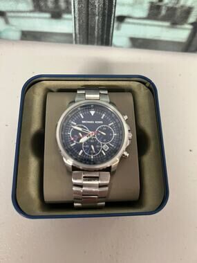 Michael Kors MK8641 Silver Steel Chronograph Men’s Watch 45mm Navy Dial
